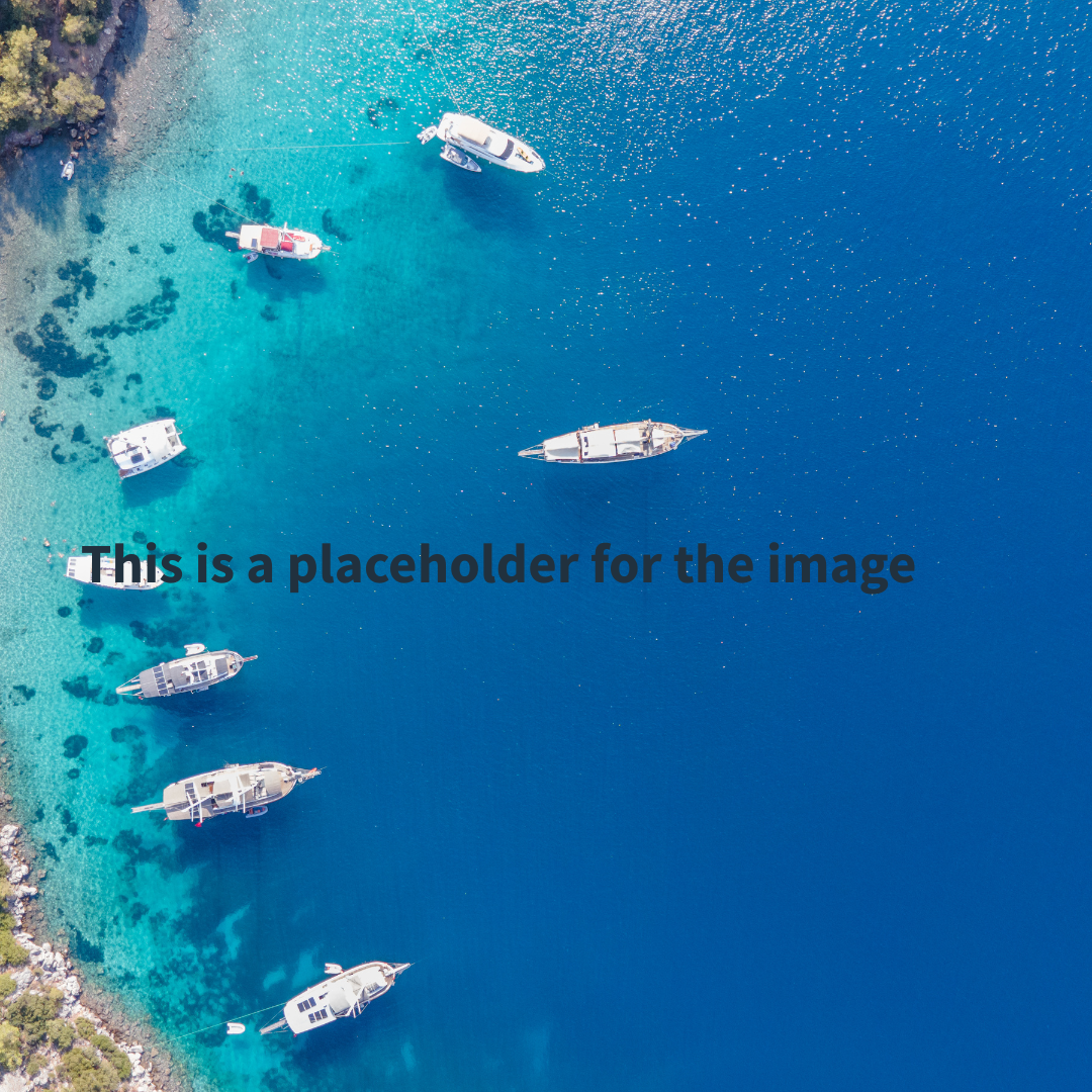 Aerial view of boats on turquoise water near forested coastline.
