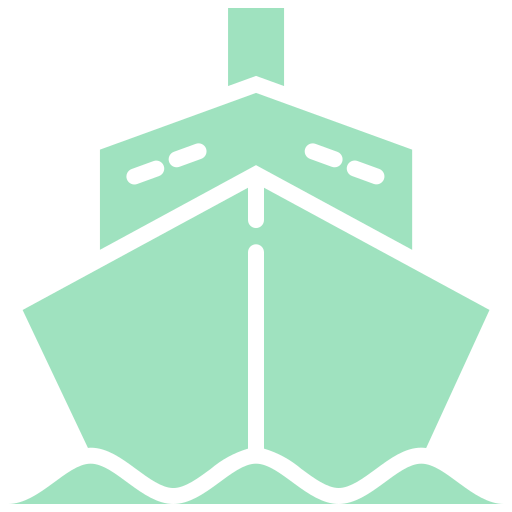 Green ship icon with waves underneath